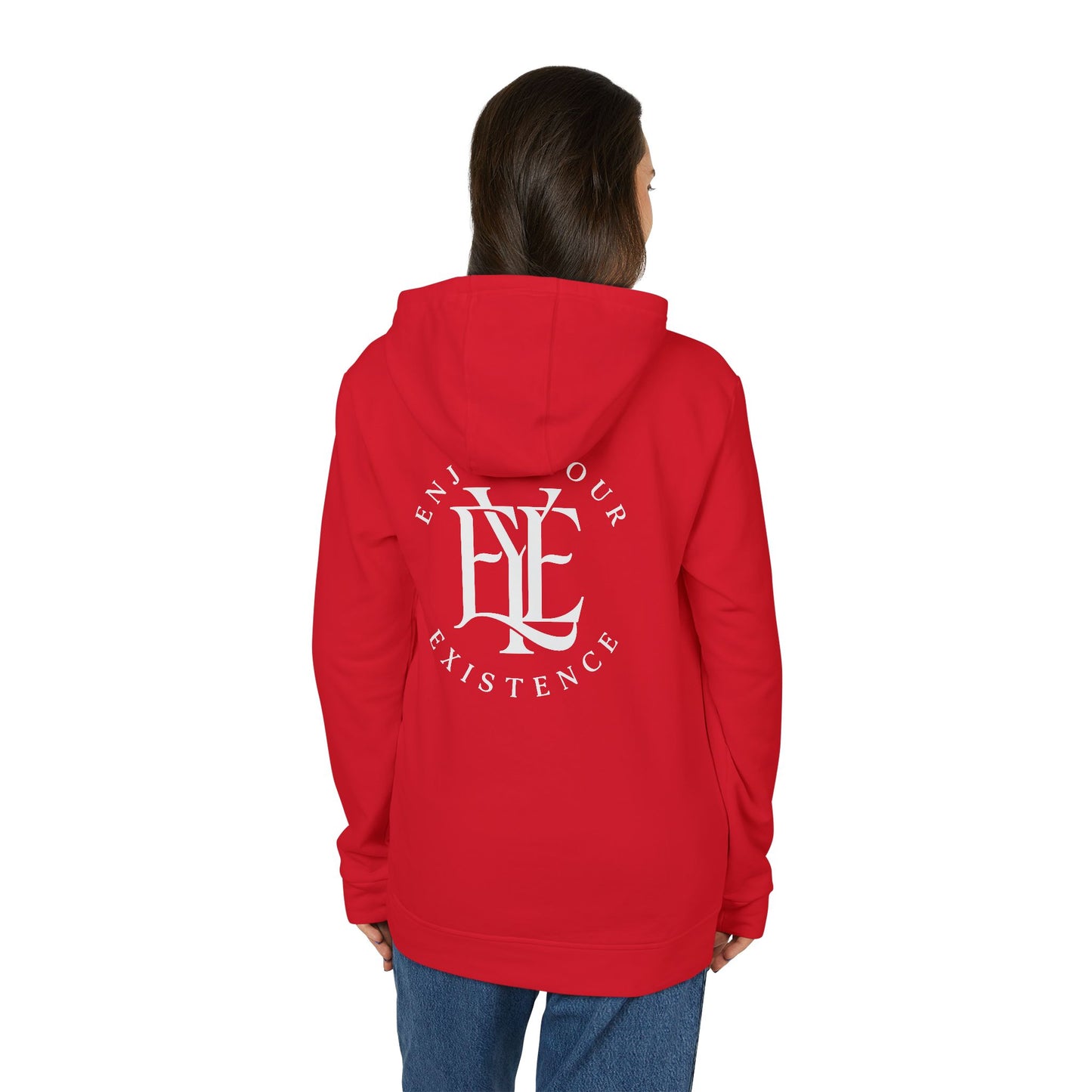 Fleece Hoodie — Vintage Monogram “Enjoy Your Existence” Graphic