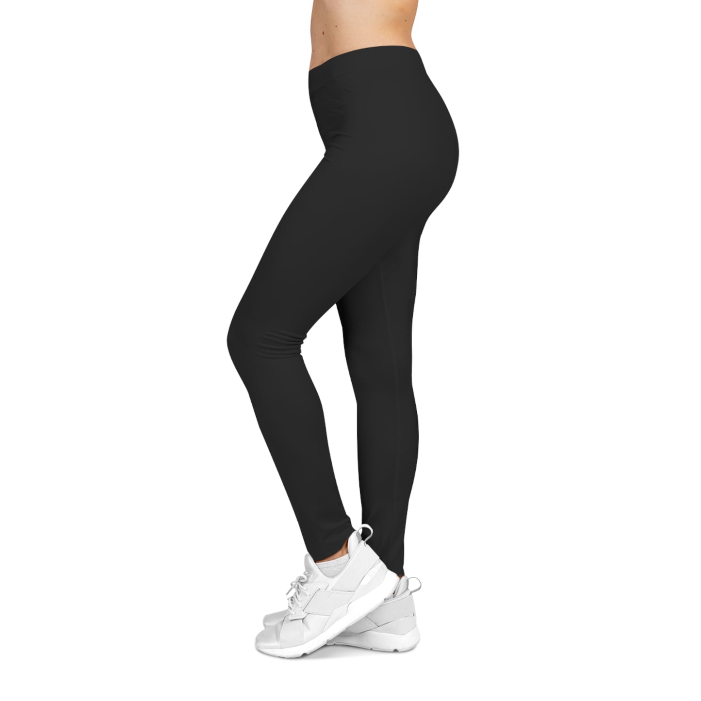 Black Women's Leggings with Subtle Side Logo — Casual Everyday Activewear