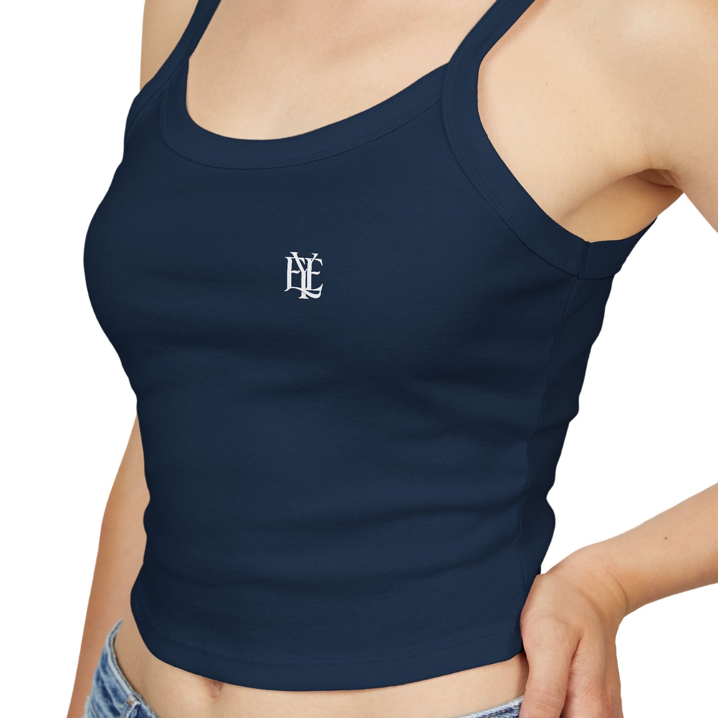 Women's Cropped Tank Top — Minimal Gothic 'E' Logo Chest & Back