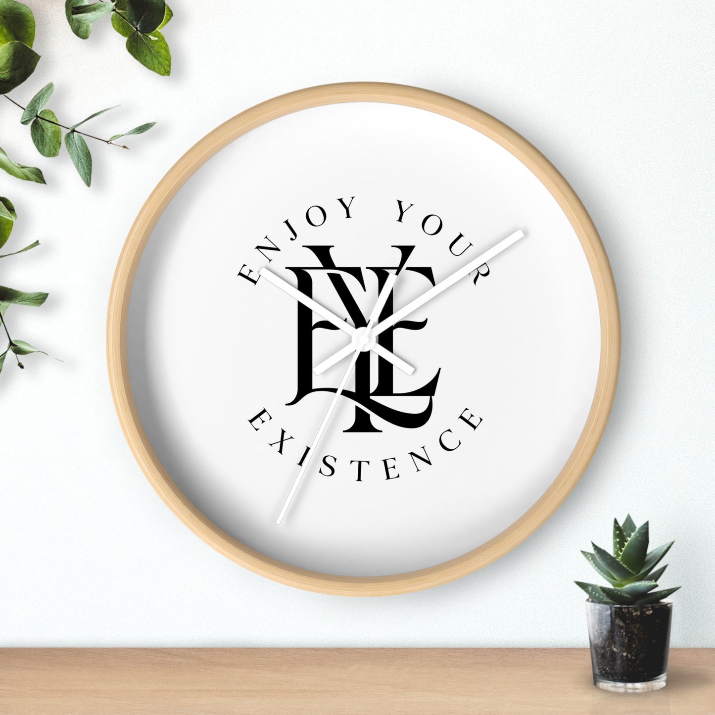 Enjoy Your Existence Minimalist Wall Clock — Monogram Typography Home Decor