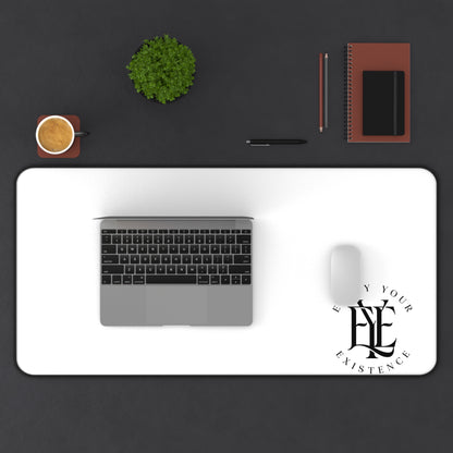 Desk Mat — Minimal White Gaming/Office Desk Mat with "Enjoy Your Existence" Logo