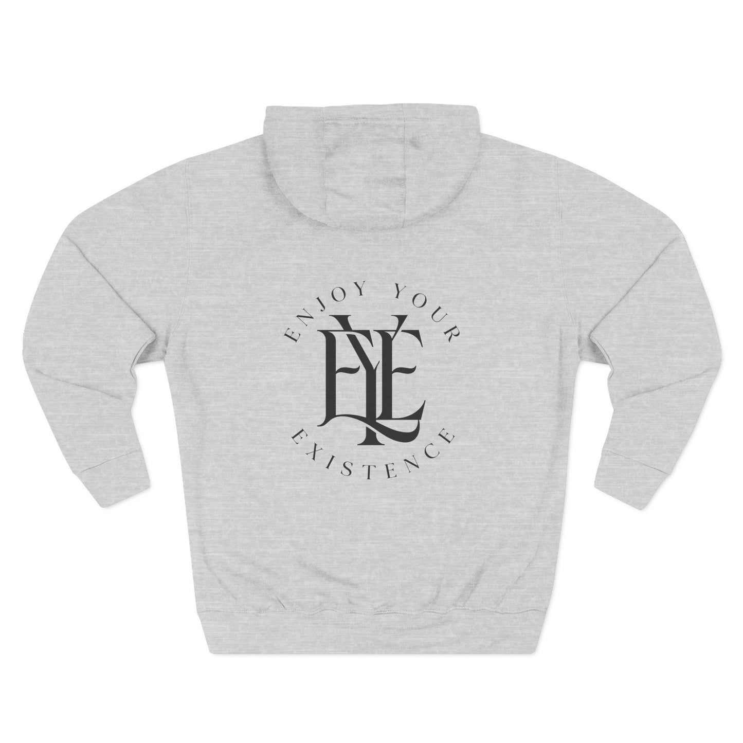 Three-Panel Fleece Hoodie — Minimalist 'Enjoy Your Existence' Logo Hoodie