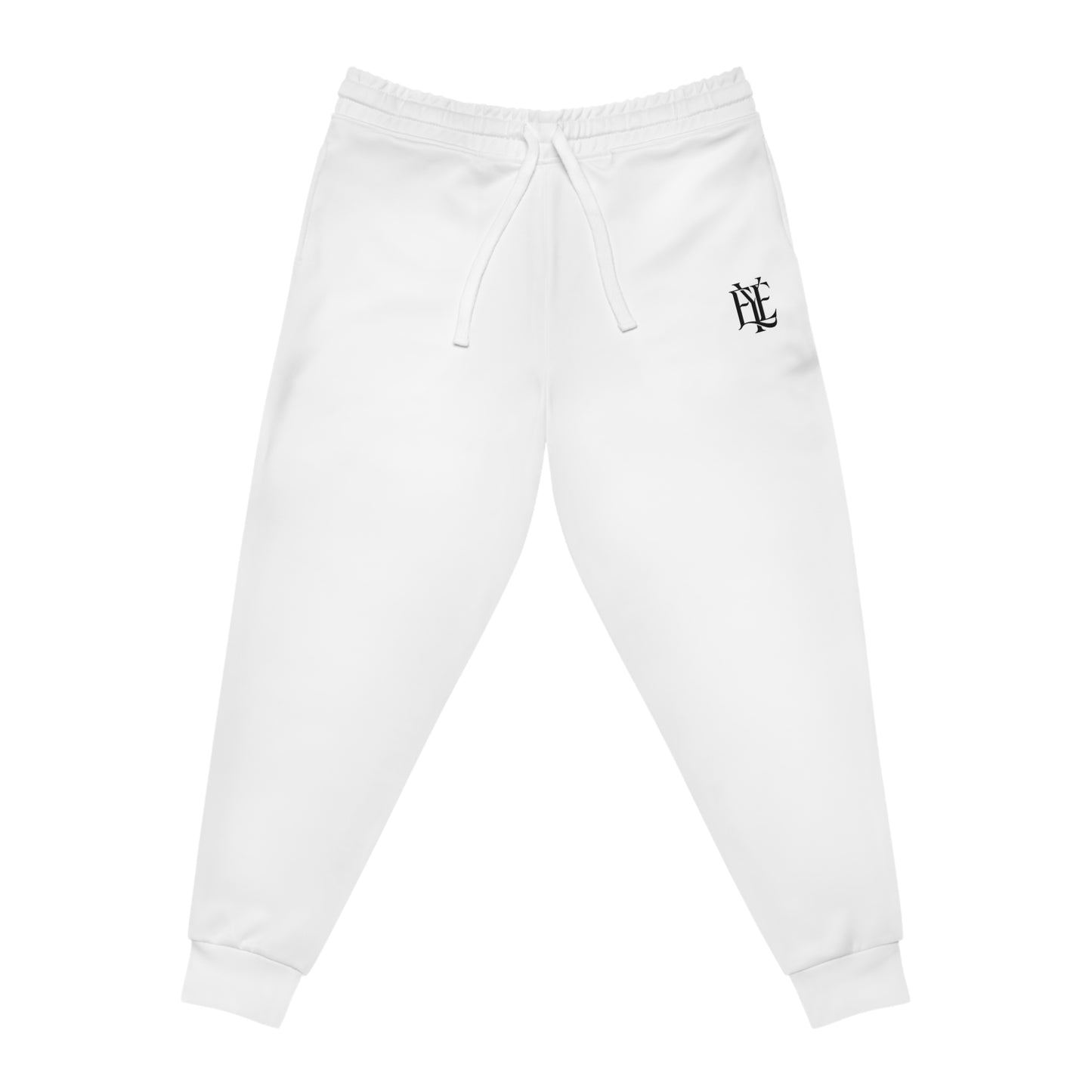 White Athletic Joggers with Small Monogram Logo — Casual Sportswear Sweatpants