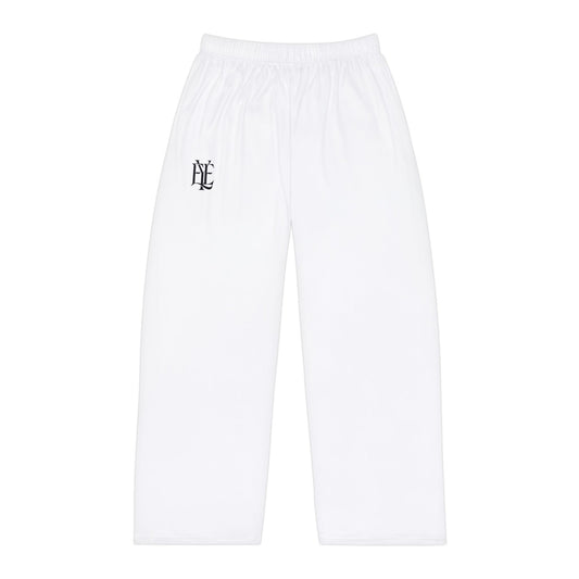 Men's White Pajama Pants with Subtle Monogram — Comfortable Lounge Sleepwear
