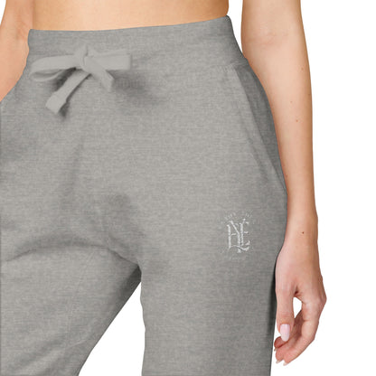 Embroidered Coral Fleece Sweatpants — Cozy Joggers with Small Script Logo