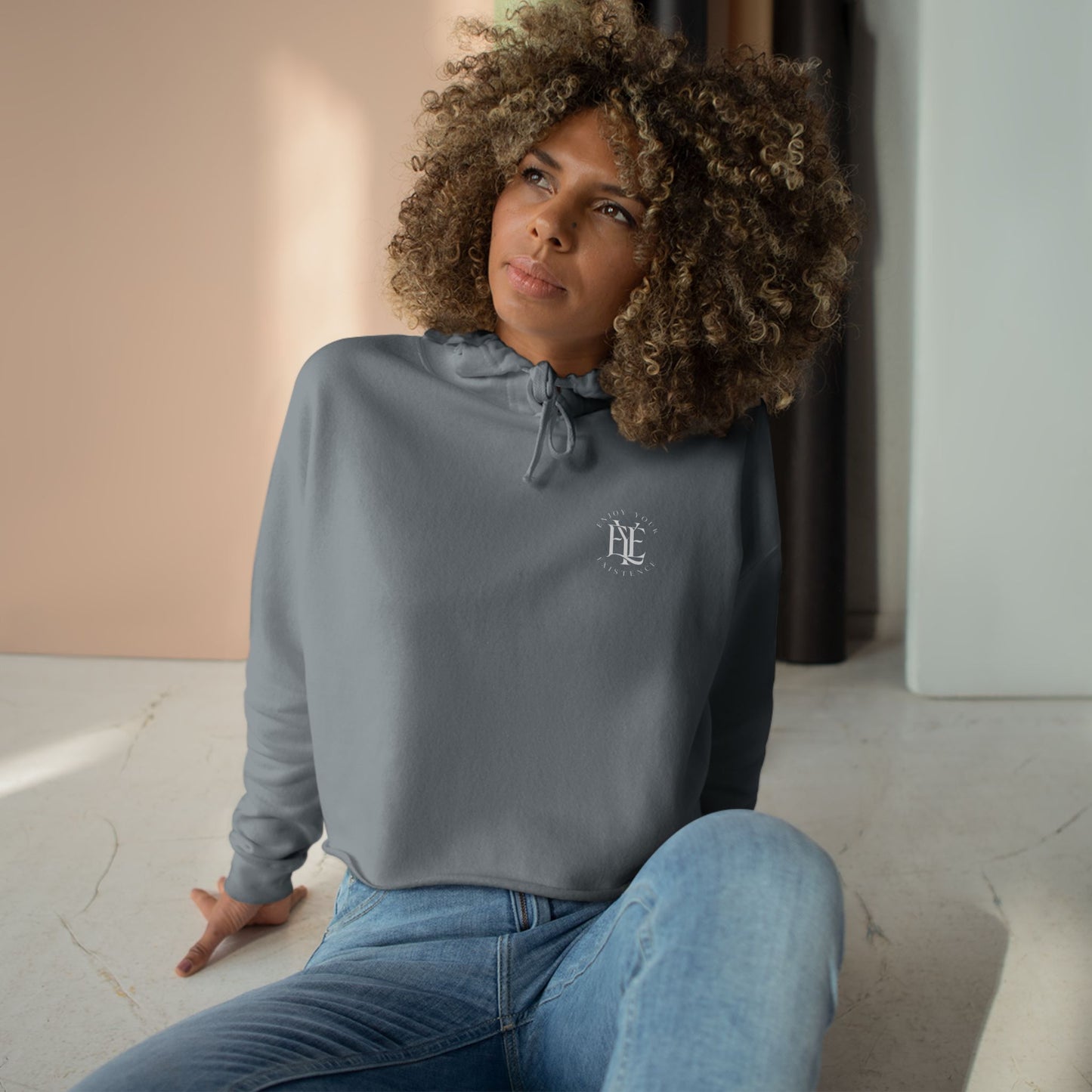 Cropped Hoodie — Minimal Monogram Chest Logo, Casual Streetwear