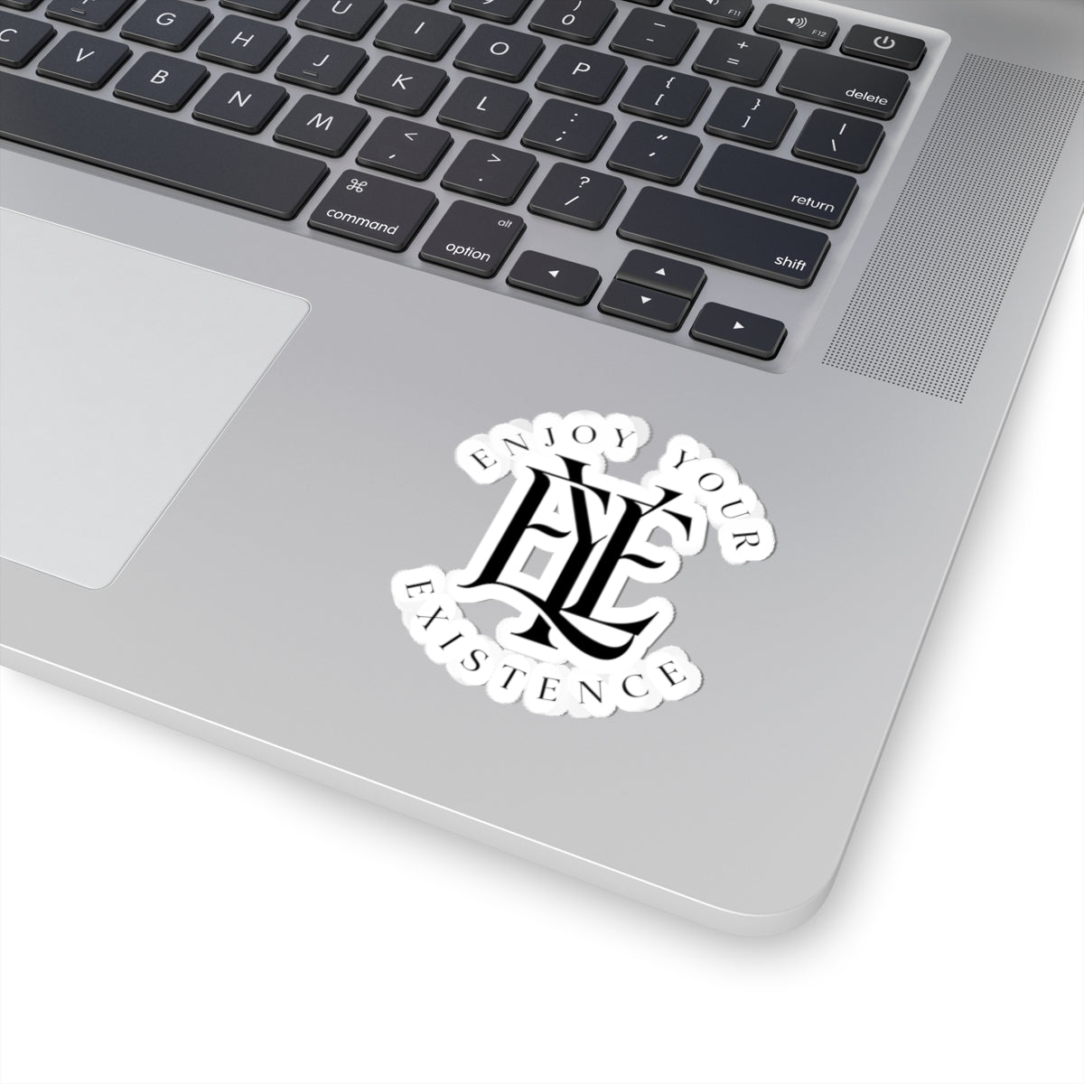 Enjoy Your Existence Monogram Sticker — Gothic Lettering Kiss-Cut Vinyl