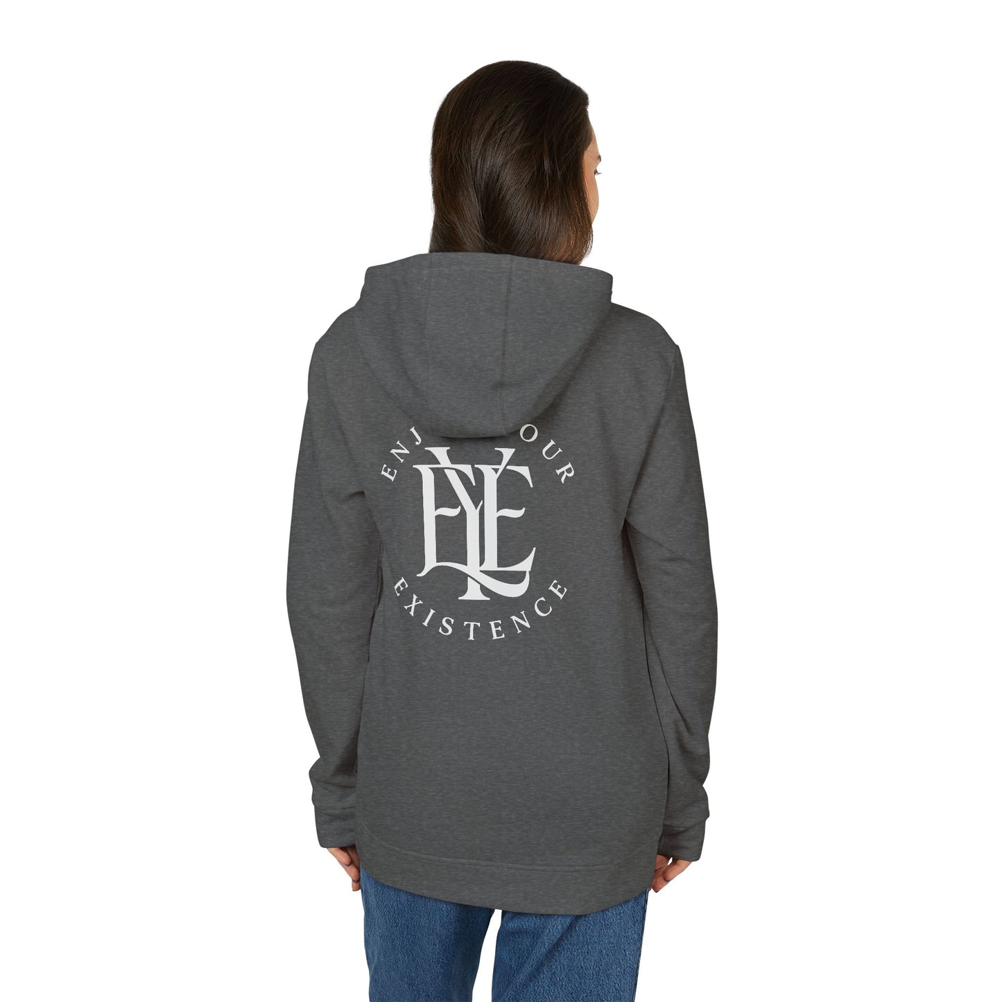 Fleece Hoodie — Vintage Monogram “Enjoy Your Existence” Graphic