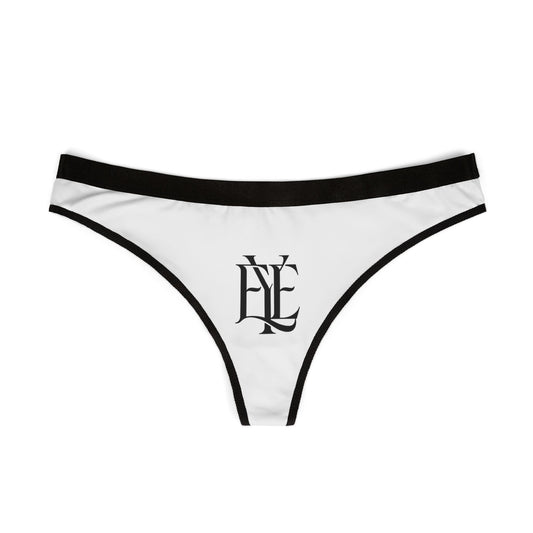 Women's Thong Panties with Monogram Logo — Minimal Black & White Lace-Edge Underwear