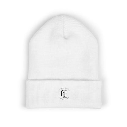 Embroidered Monogram Cuffed Beanie — Minimal Gothic Initials