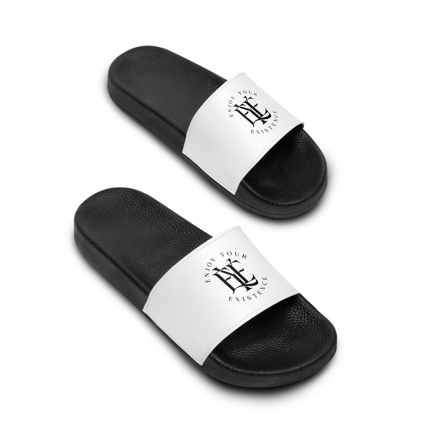 Minimalist Monogram Slide Sandals — 'Enjoy Your Existence' Black & White Women's Slides