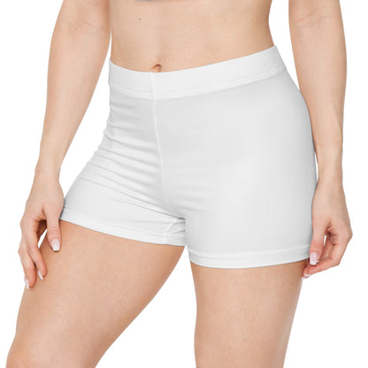 Enjoy Your Existence Women's Stretch Shorts — White Graphic AOP