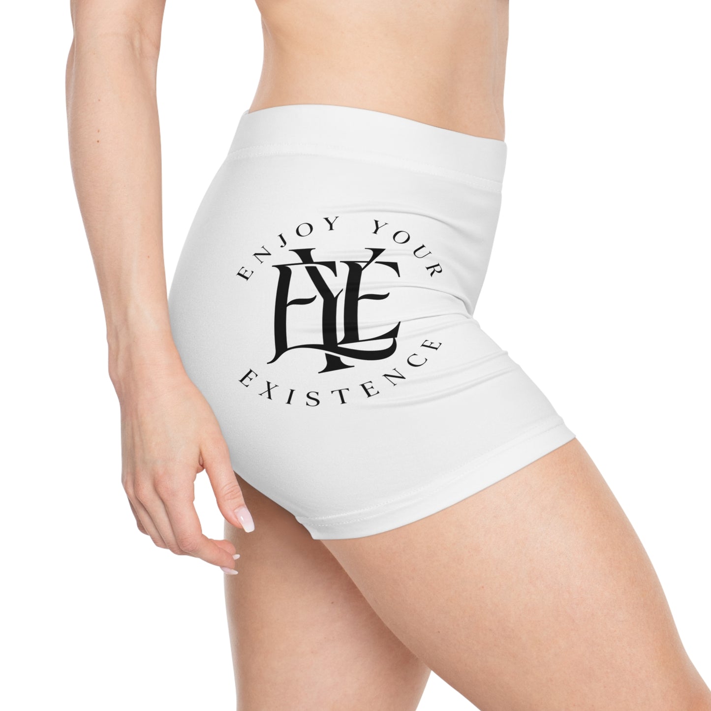 Enjoy Your Existence Women's Stretch Shorts — White Graphic AOP