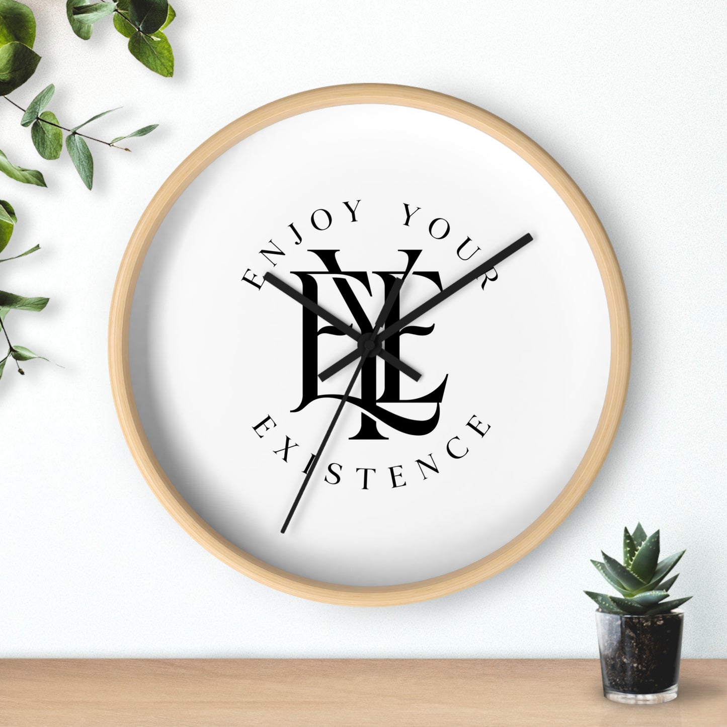 Enjoy Your Existence Minimalist Wall Clock — Monogram Typography Home Decor