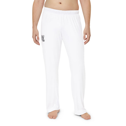 Men's White Pajama Pants with Subtle Monogram — Comfortable Lounge Sleepwear