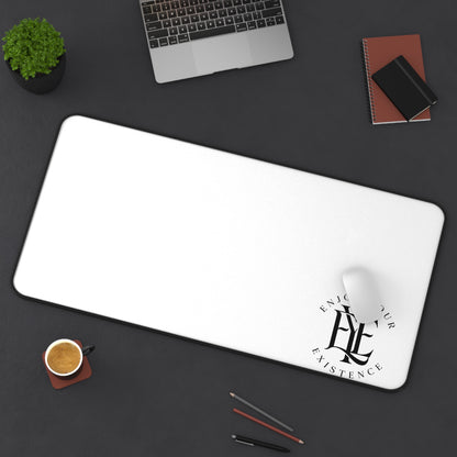 Desk Mat — Minimal White Gaming/Office Desk Mat with "Enjoy Your Existence" Logo