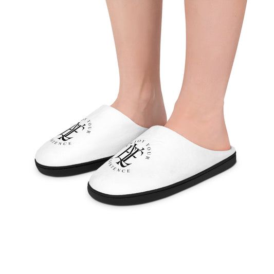 Men's Indoor Slippers — Cozy White House Slippers with 'Enjoy Your Existence' Monogram