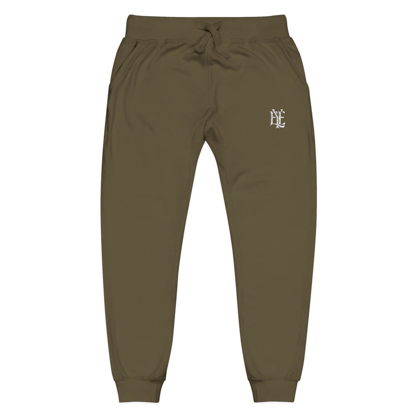 Embroidered Olive Fleece Sweatpants — Minimal Crest Joggers