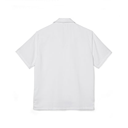 Men's White Camp Shirt — Minimal Monogram Hawaiian Button-Up