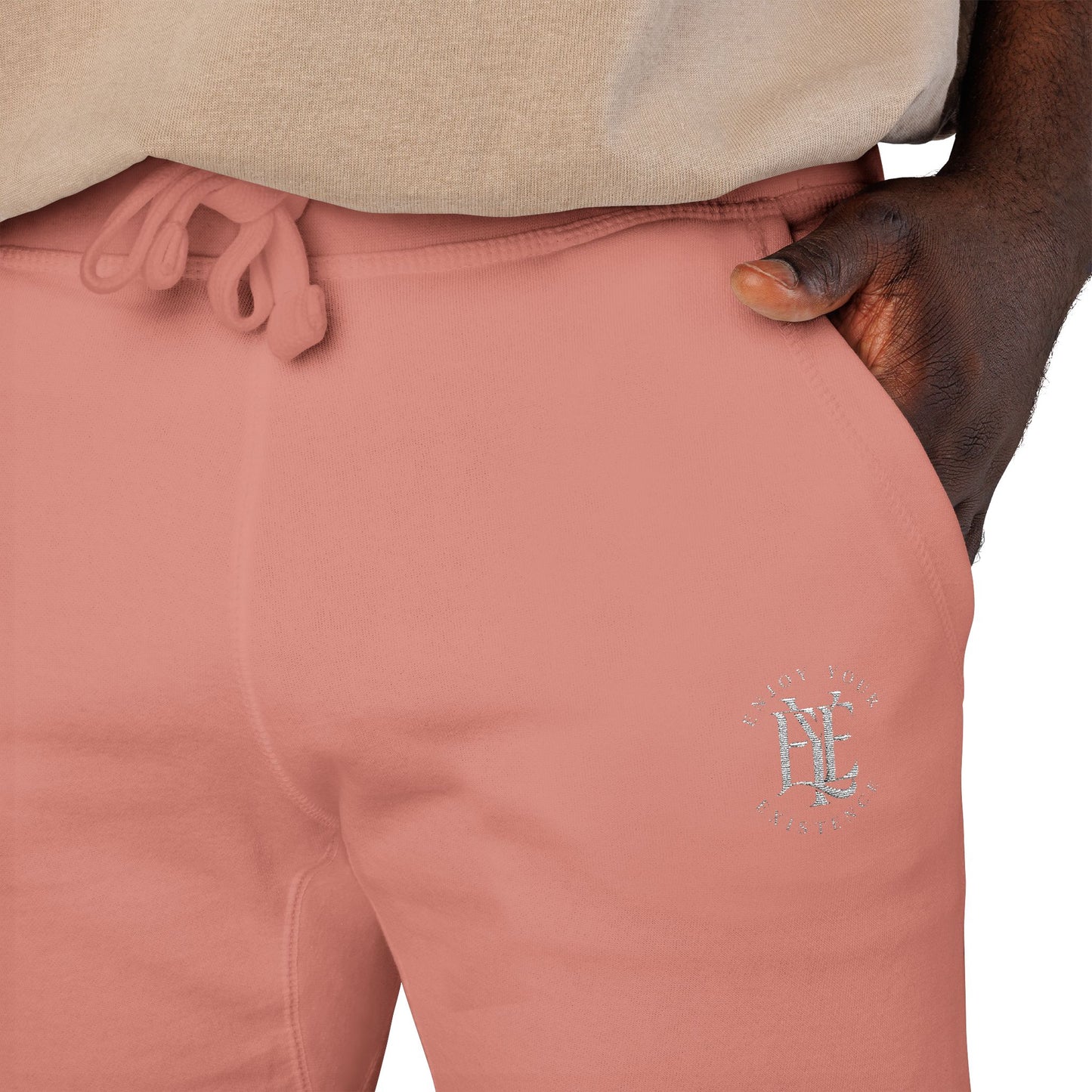 Embroidered Coral Fleece Sweatpants — Cozy Joggers with Small Script Logo