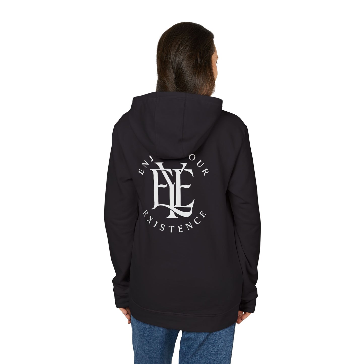 Fleece Hoodie — Vintage Monogram “Enjoy Your Existence” Graphic