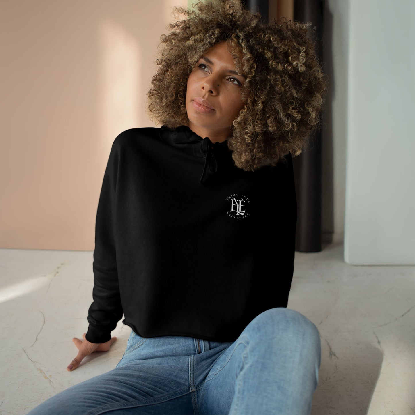 Cropped Hoodie — Minimal Monogram Chest Logo, Casual Streetwear