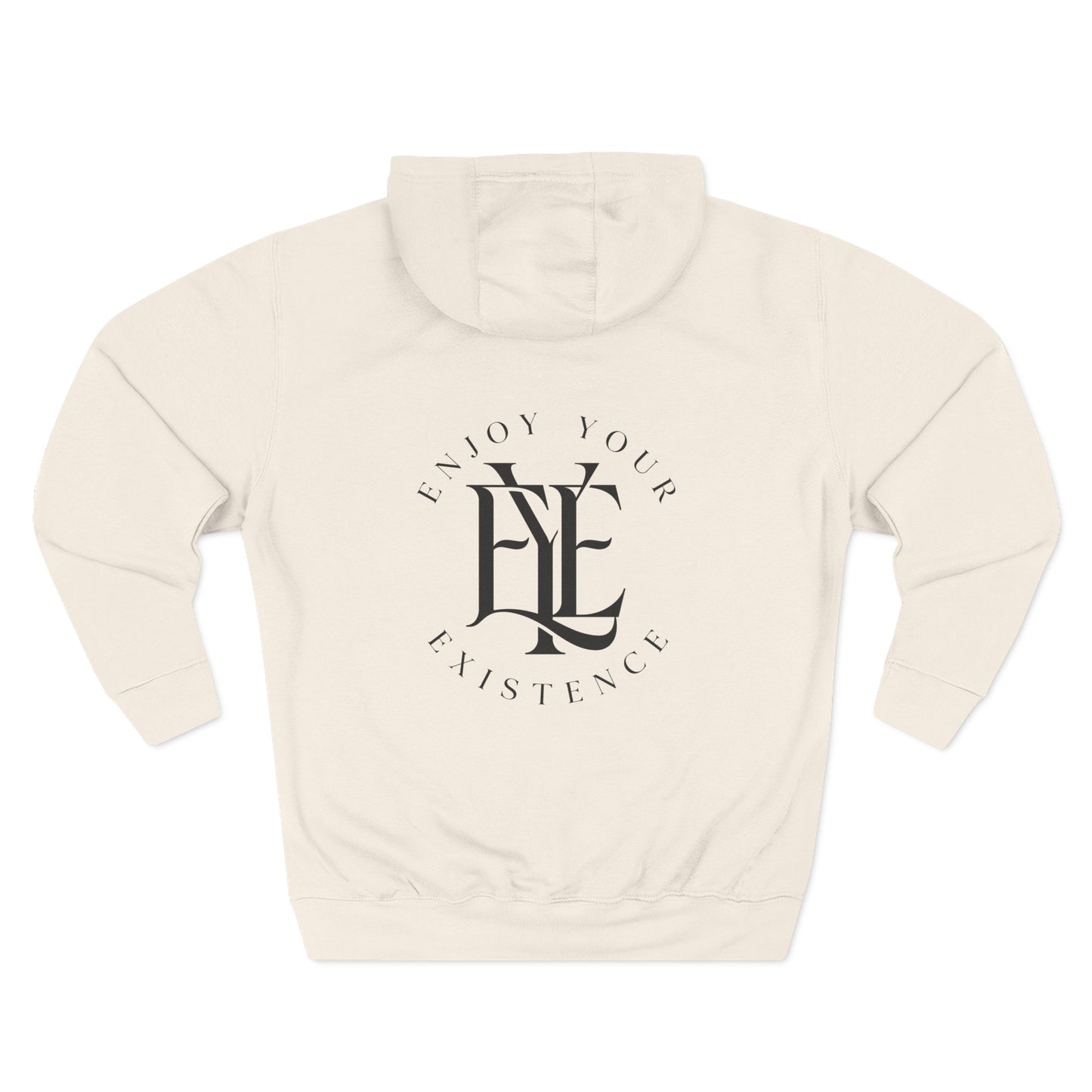 Three-Panel Fleece Hoodie — Minimalist 'Enjoy Your Existence' Logo Hoodie