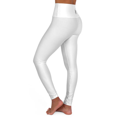 High-Waisted Yoga Leggings — Minimal Monogram Back Logo, White AOP