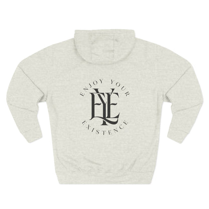 Three-Panel Fleece Hoodie — Minimalist 'Enjoy Your Existence' Logo Hoodie