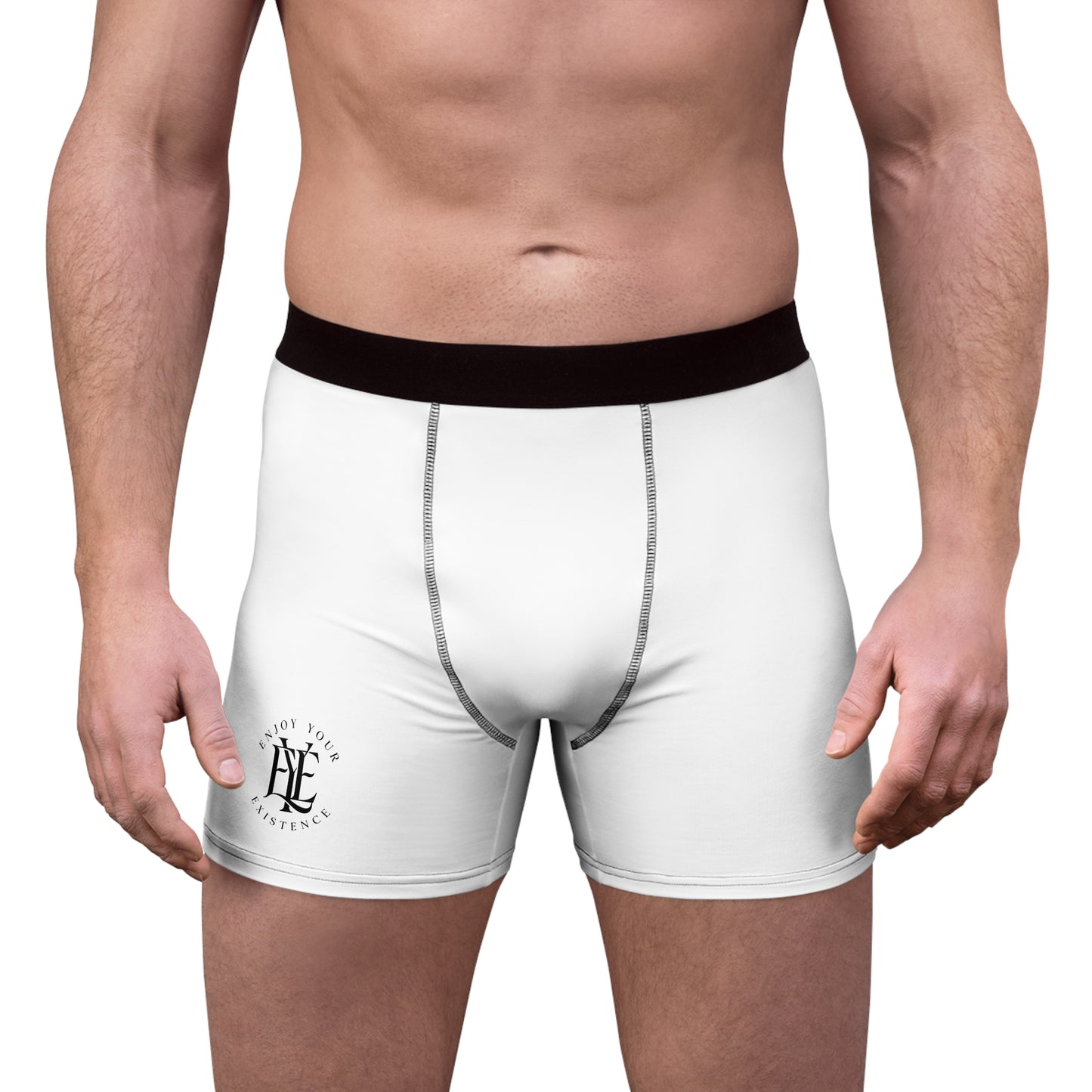 Minimalist White Boxer Briefs with Small Crest Logo — Mens Stretch Underwear
