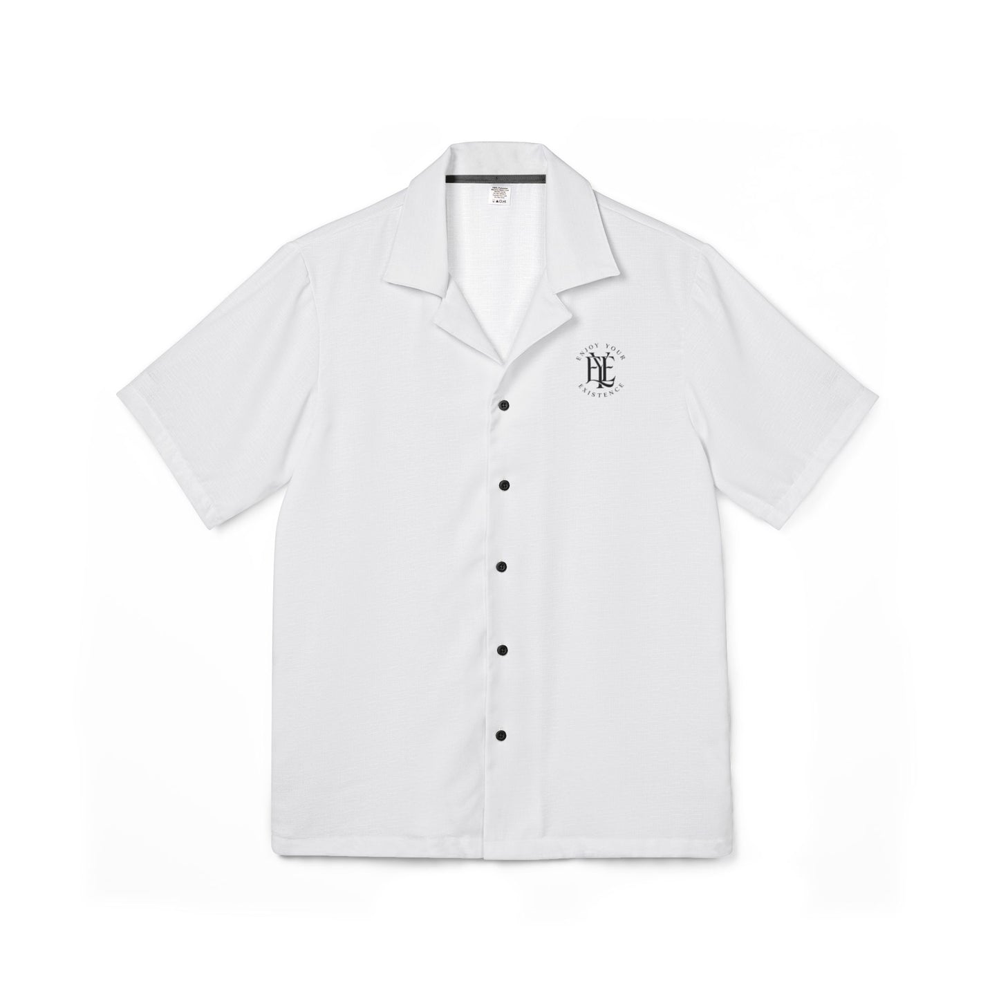 Men's White Camp Shirt — Minimal Monogram Hawaiian Button-Up