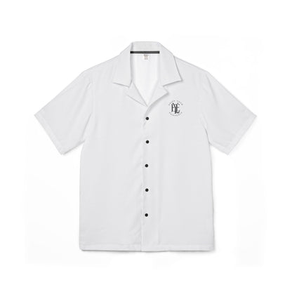 Men's White Camp Shirt — Minimal Monogram Hawaiian Button-Up