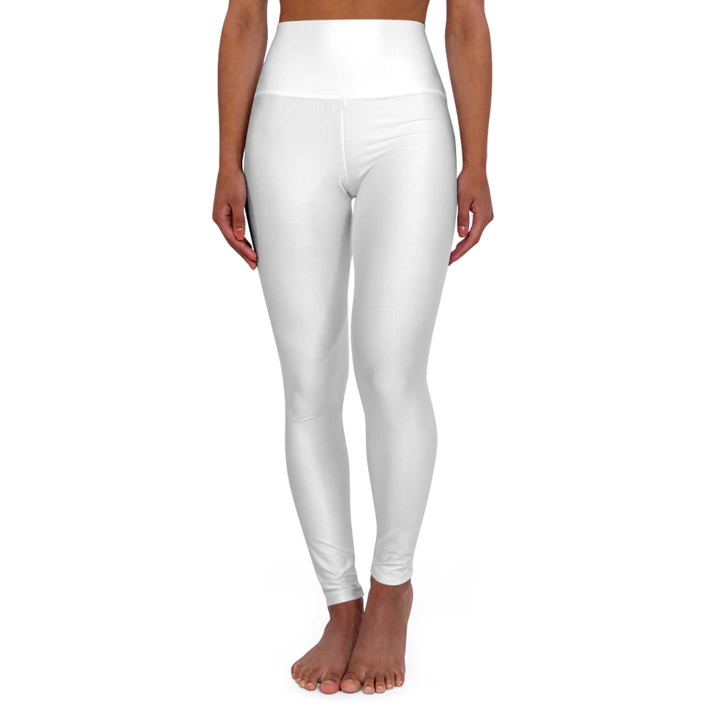 High-Waisted Yoga Leggings — Minimal Monogram Back Logo, White AOP