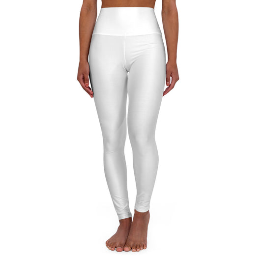 High-Waisted Yoga Leggings — Minimal Monogram Back Logo, White AOP