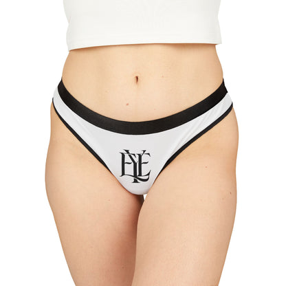 Women's Thong Panties with Monogram Logo — Minimal Black & White Lace-Edge Underwear