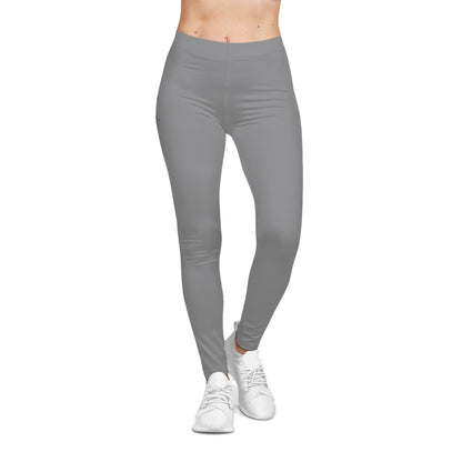 Minimalist Grey Leggings with Subtle Side Logo — Women's Casual AOP Leggings