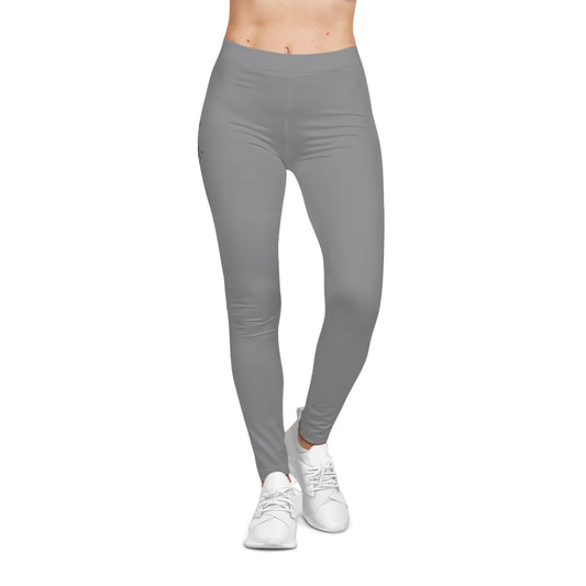 Minimalist Grey Leggings with Subtle Side Logo — Women's Casual AOP Leggings