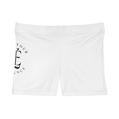 Enjoy Your Existence Women's Stretch Shorts — White Graphic AOP