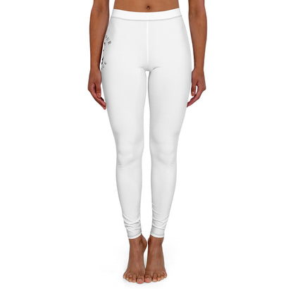 White Minimal Floral Leggings — Women’s Casual Spandex Activewear