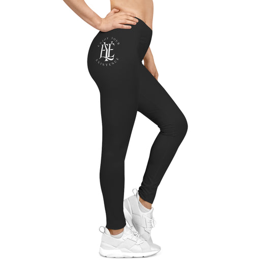 Black Women's Leggings with Subtle Side Logo — Casual Everyday Activewear