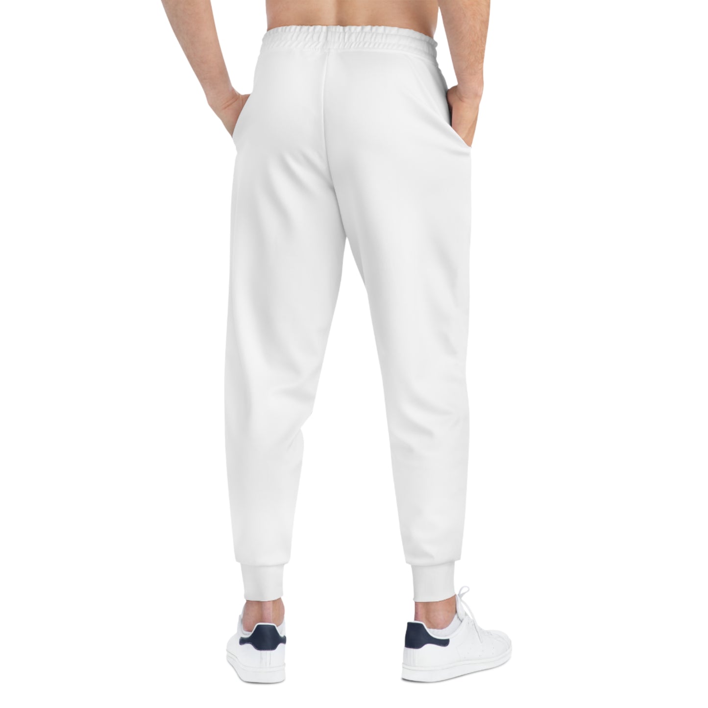 White Athletic Joggers with Small Monogram Logo — Casual Sportswear Sweatpants