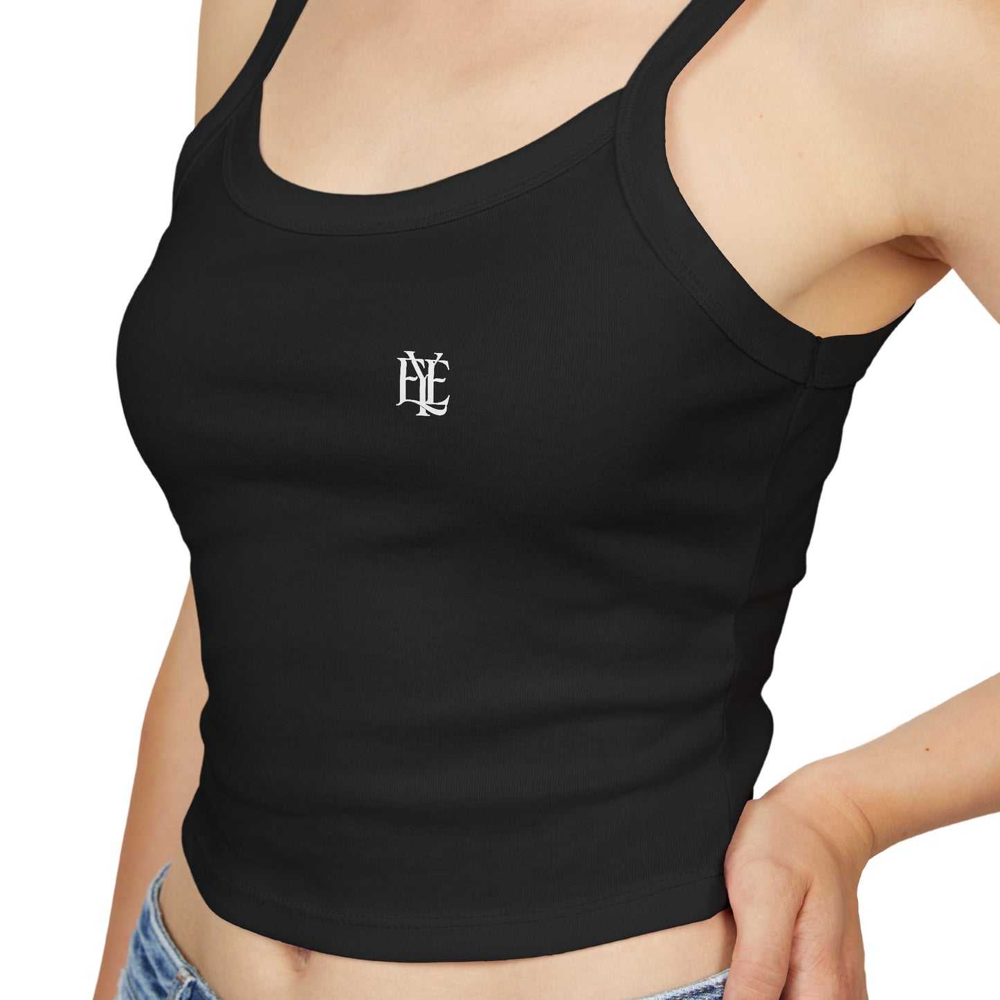 Women's Cropped Tank Top — Minimal Gothic 'E' Logo Chest & Back