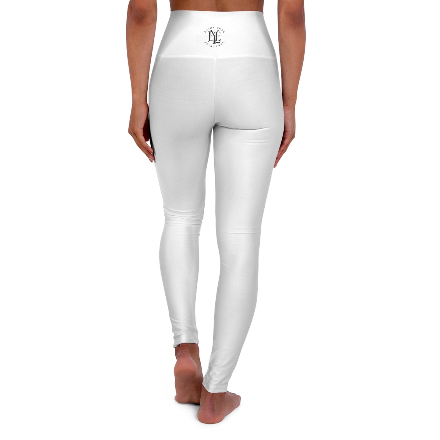 High-Waisted Yoga Leggings — Minimal Monogram Back Logo, White AOP