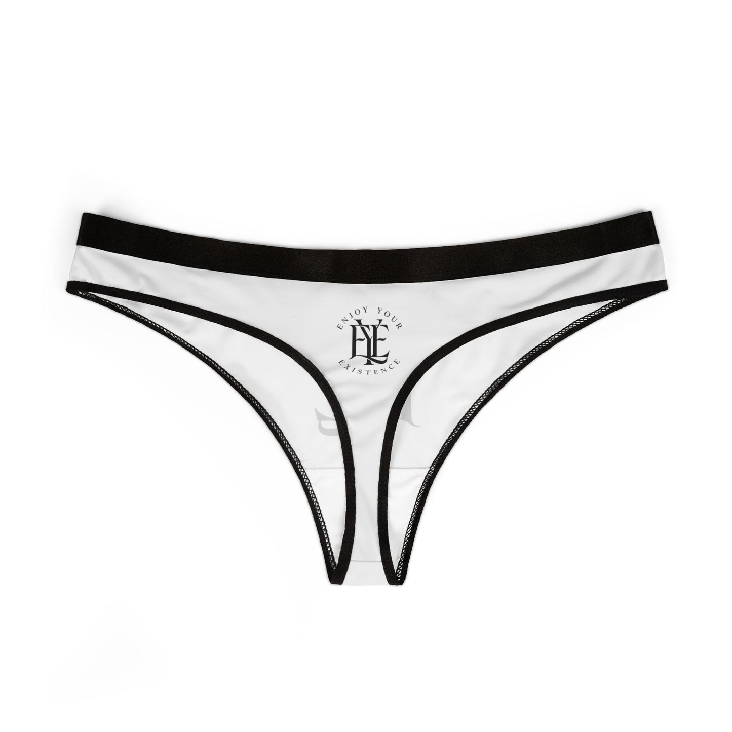 Women's Thong Panties with Monogram Logo — Minimal Black & White Lace-Edge Underwear