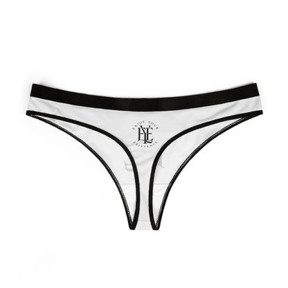 Women's Thong Panties with Monogram Logo — Minimal Black & White Lace-Edge Underwear