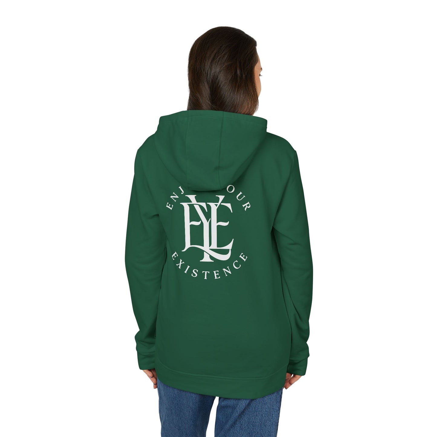 Fleece Hoodie — Vintage Monogram “Enjoy Your Existence” Graphic