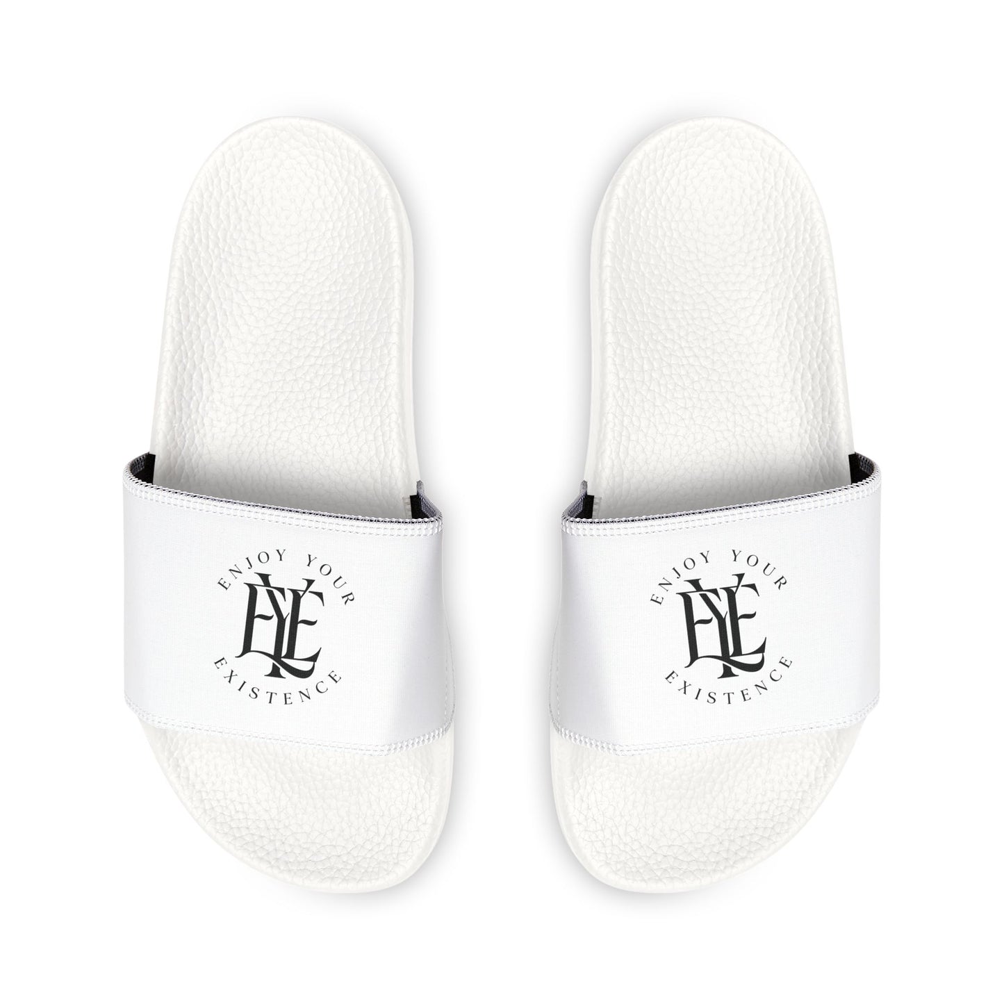 Men's Adjustable Slide Sandals — White Removable-Strap Pool Slides with Monogram Crest