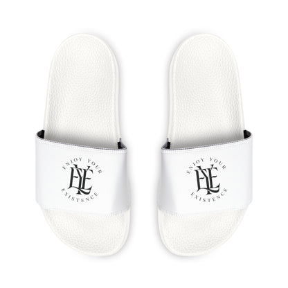 Men's Adjustable Slide Sandals — White Removable-Strap Pool Slides with Monogram Crest