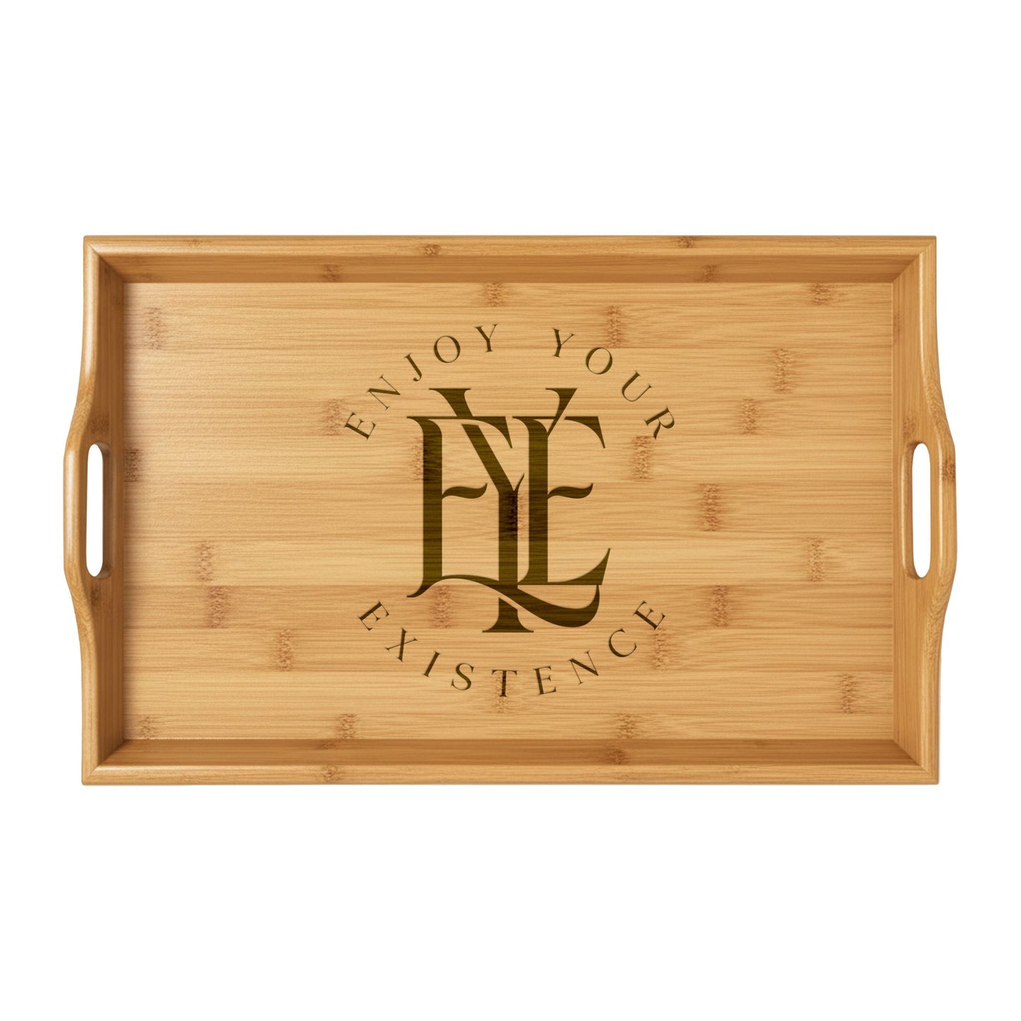 Engraved Bamboo Serving Tray — Custom Monogram "Enjoy Your Taste"