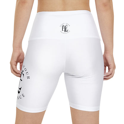 Workout Shorts — ‘Enjoy Your Existence’ Minimal Logo Women's Fitness Biker Shorts